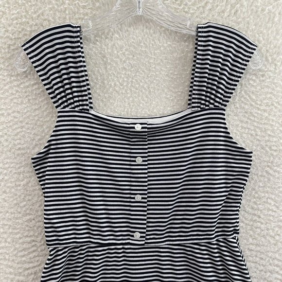 Copper Key Black White Striped Ribbed Knit Summer Mini A-Line Dress M Medium - Picture 3 of 8